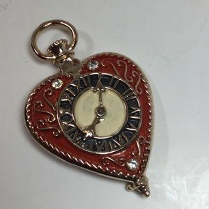 Heart-shaped Faux Pocketwatch Pin / Brooch
